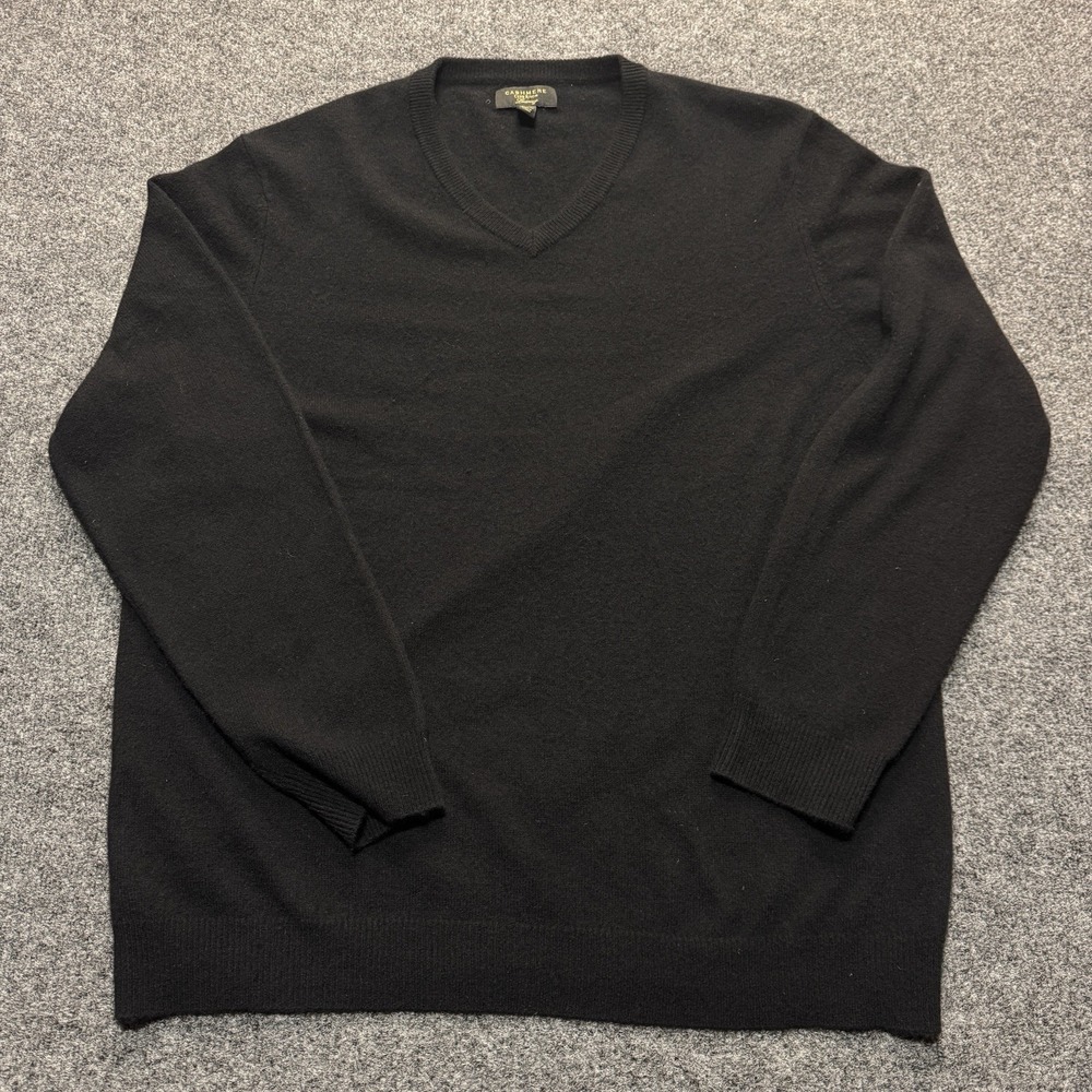 Club Room V-Neck Sweater Mens XL Black Cashmere Luxury Minimalist Dark Academia